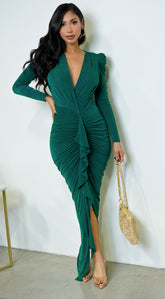 Azra Metallic Maxi Dress - Green